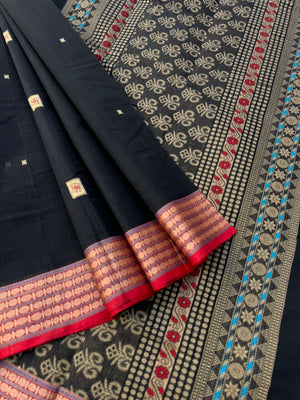 Mangalavastaram - black with Meenakari woven buttas and pall