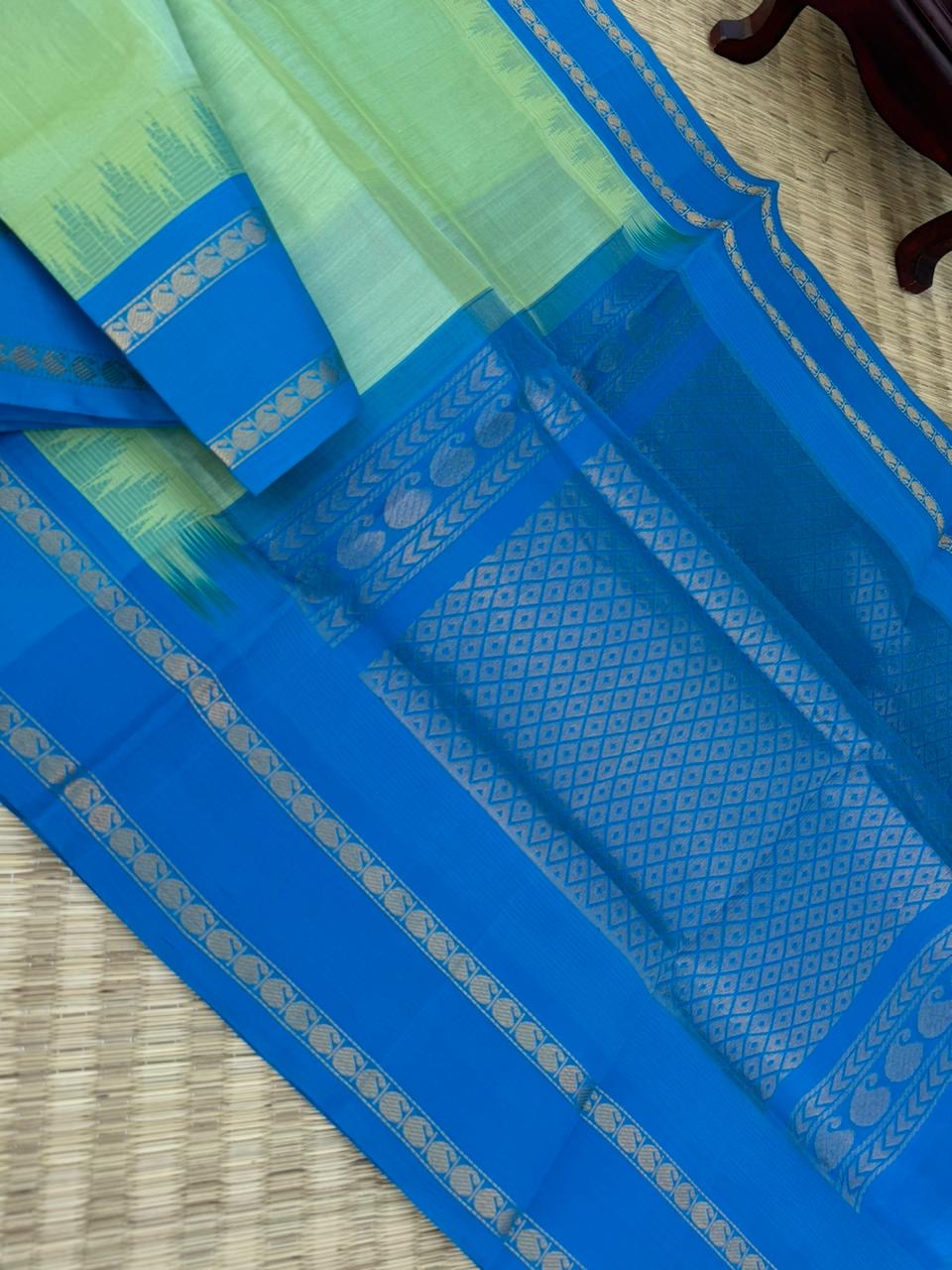 Korvai Silk Cottons -pastel pista green and anandha blue