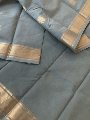 Mangalavastaram - Zari Touched - unusual English grey annapakshi woven buttas