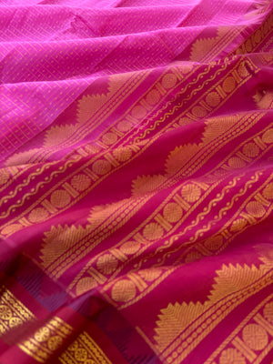 Korvai Silk Cotton - rose pink and aaraku lakshadeepam