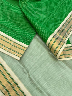 Korvai Silk Cottons - stunning green and off white with podi kattam