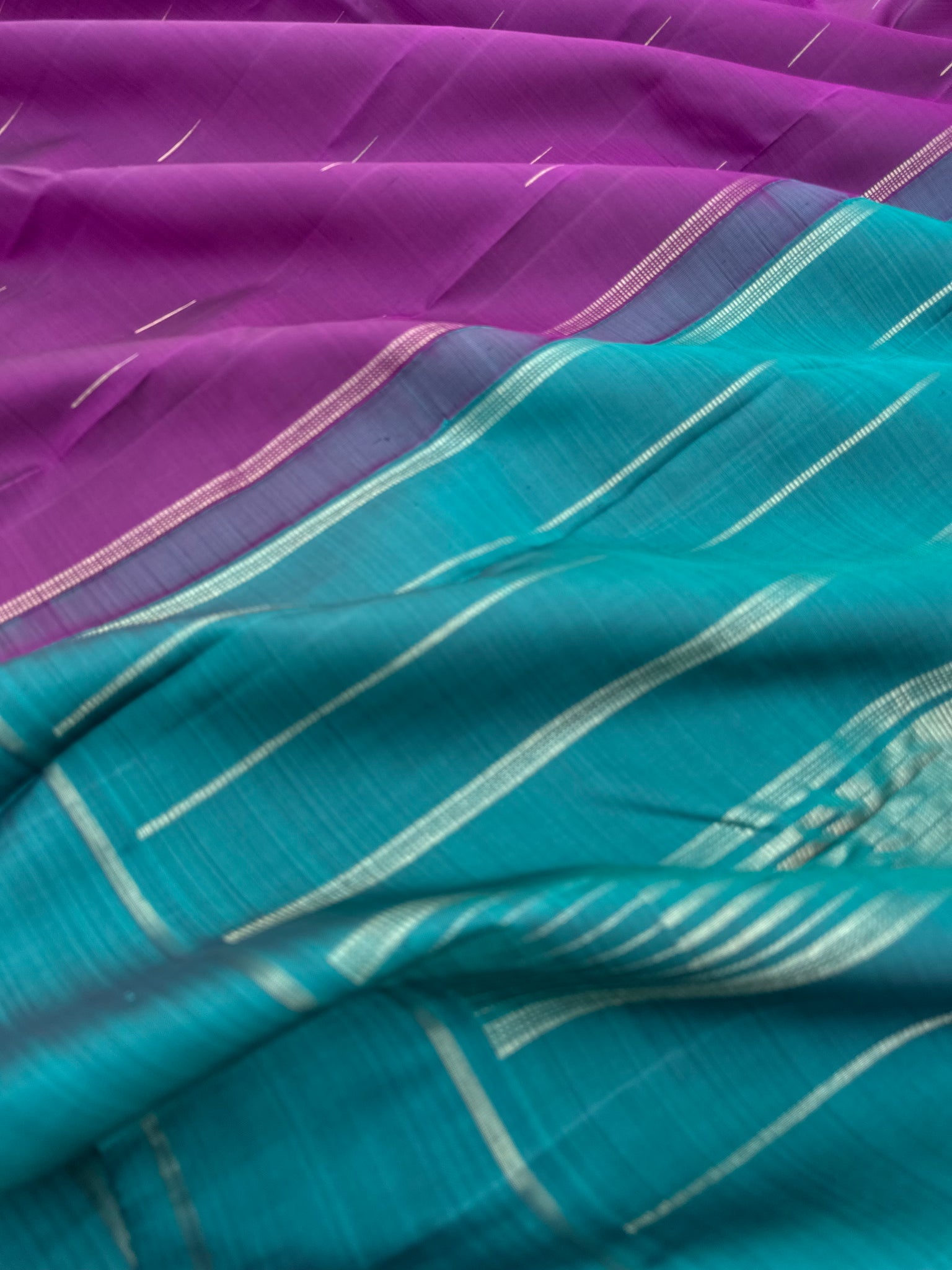 Diwali Edits - Kanchivaram For All Occasions - dark deep purple and teal rain drop woven buttas