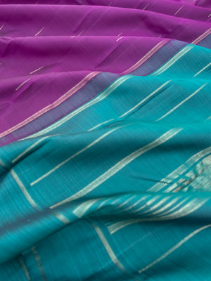Diwali Edits - Kanchivaram For All Occasions - dark deep purple and teal rain drop woven buttas