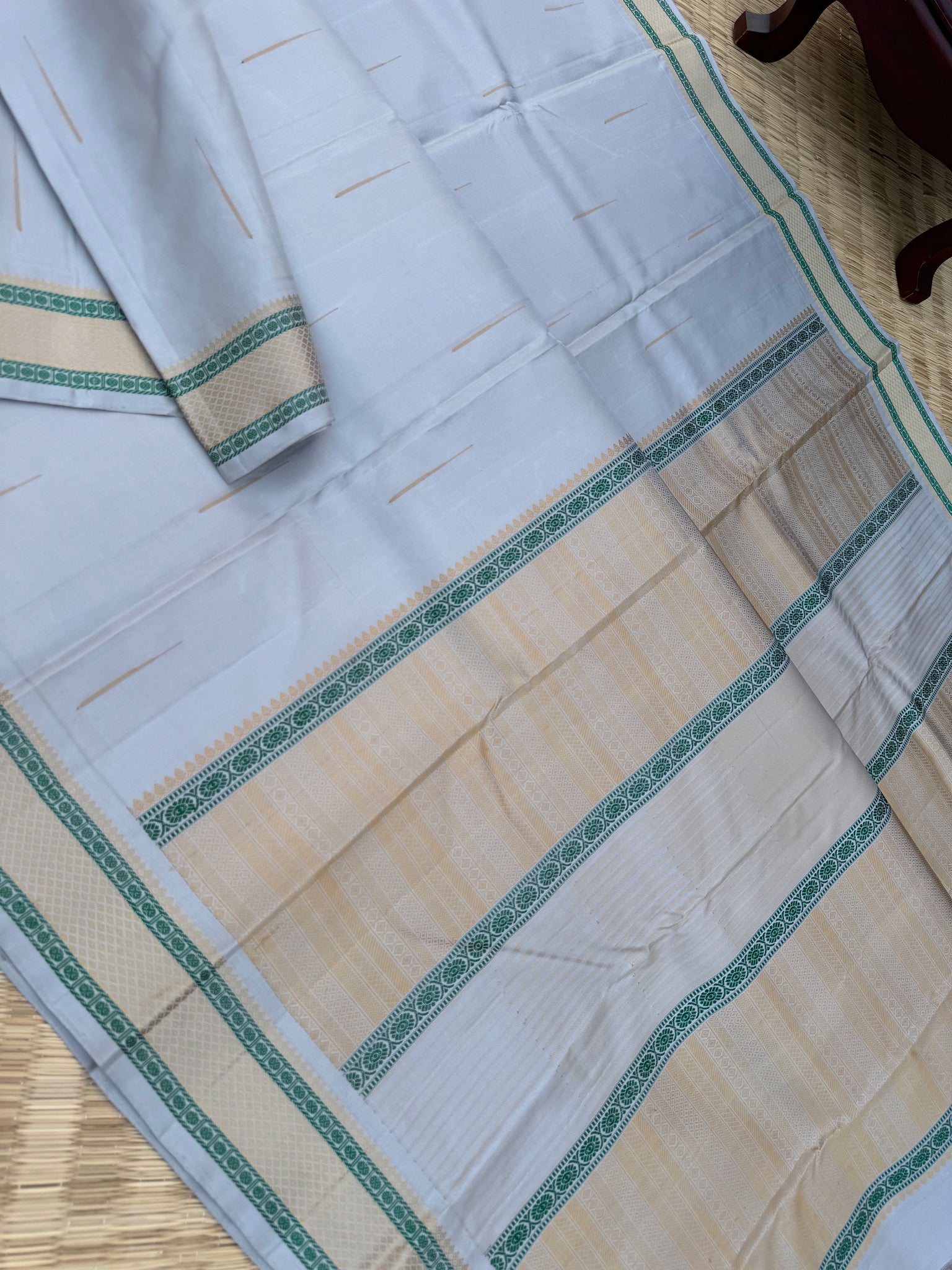 Woven from Memories - Stunning No Zari Kanchivarams - a beautiful pastel silver grey rain drops woven buttas for people who love small borders