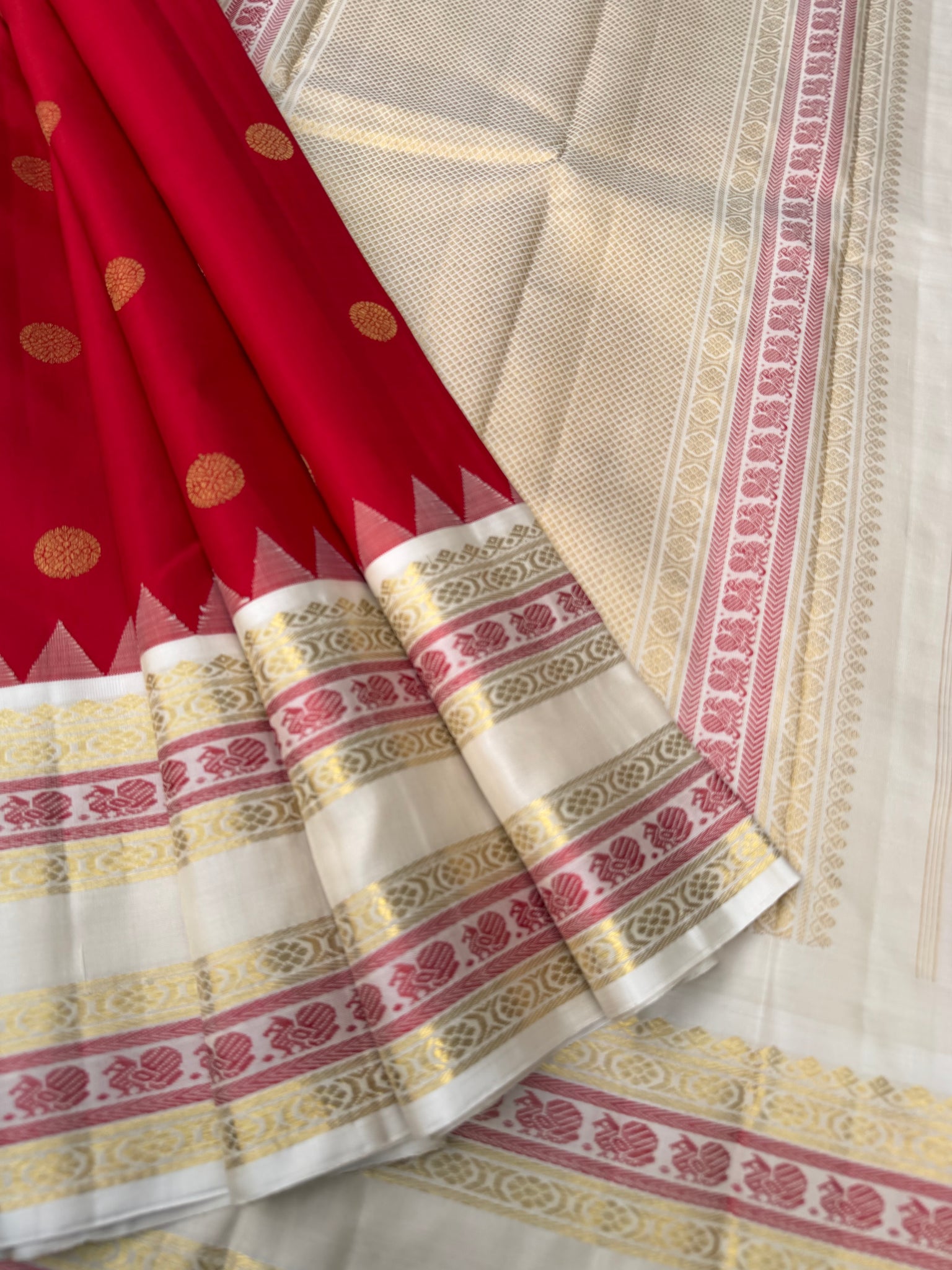Vintage Ragas on Kanchivarams - Gorgeous deep cherry red and off white ...
