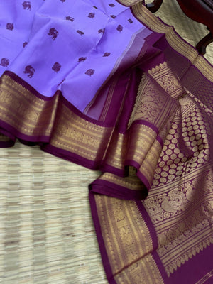 The Korvai Vibes - Authentic Korvai Kanchivaram - gorgeous blackcurrant and burgundy most unique and unusual combination with yali and annam buttas woven body