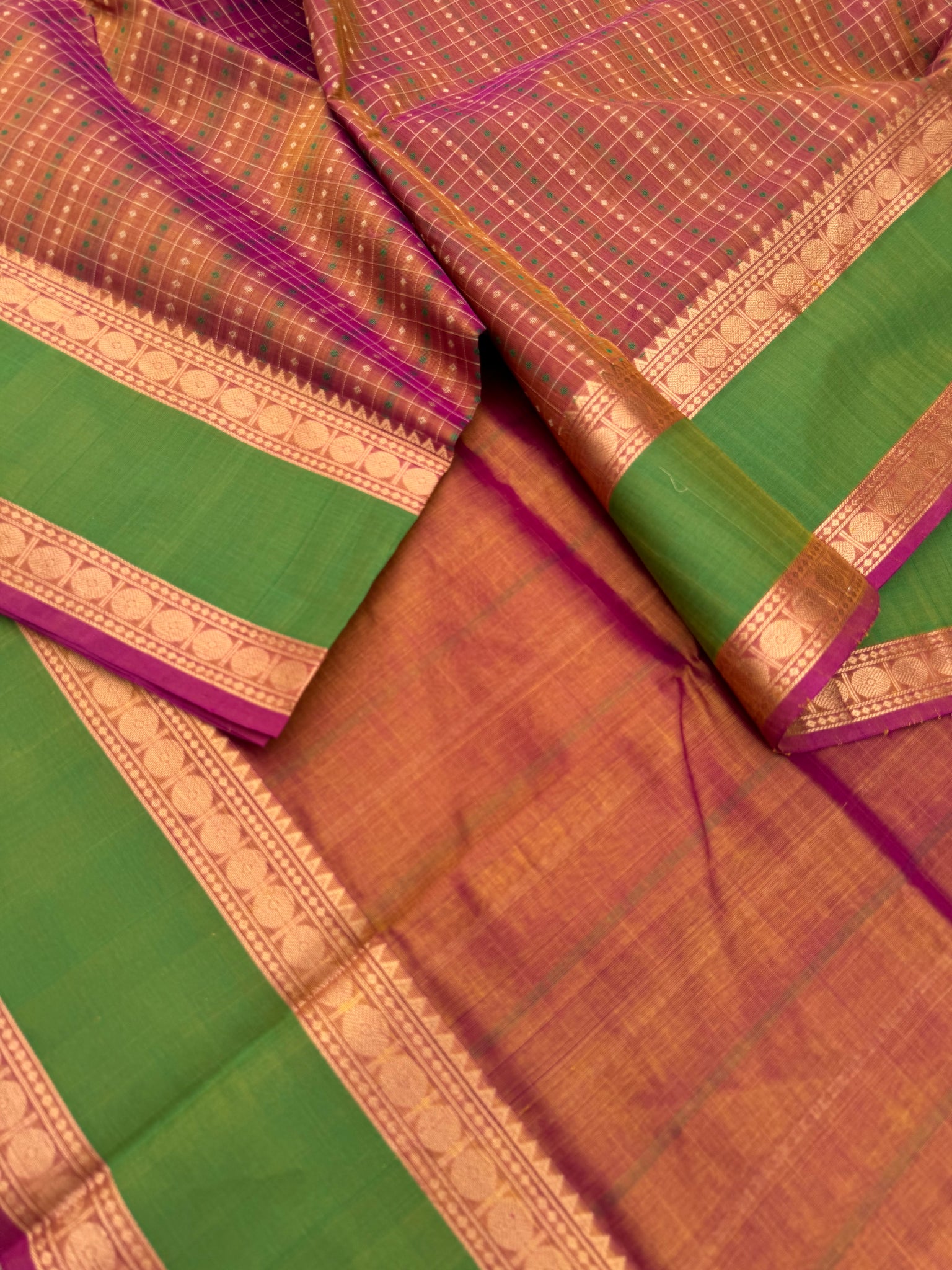 Woven Motifs Silk Cotton - a short dual tome keva pink Lakshadeepam