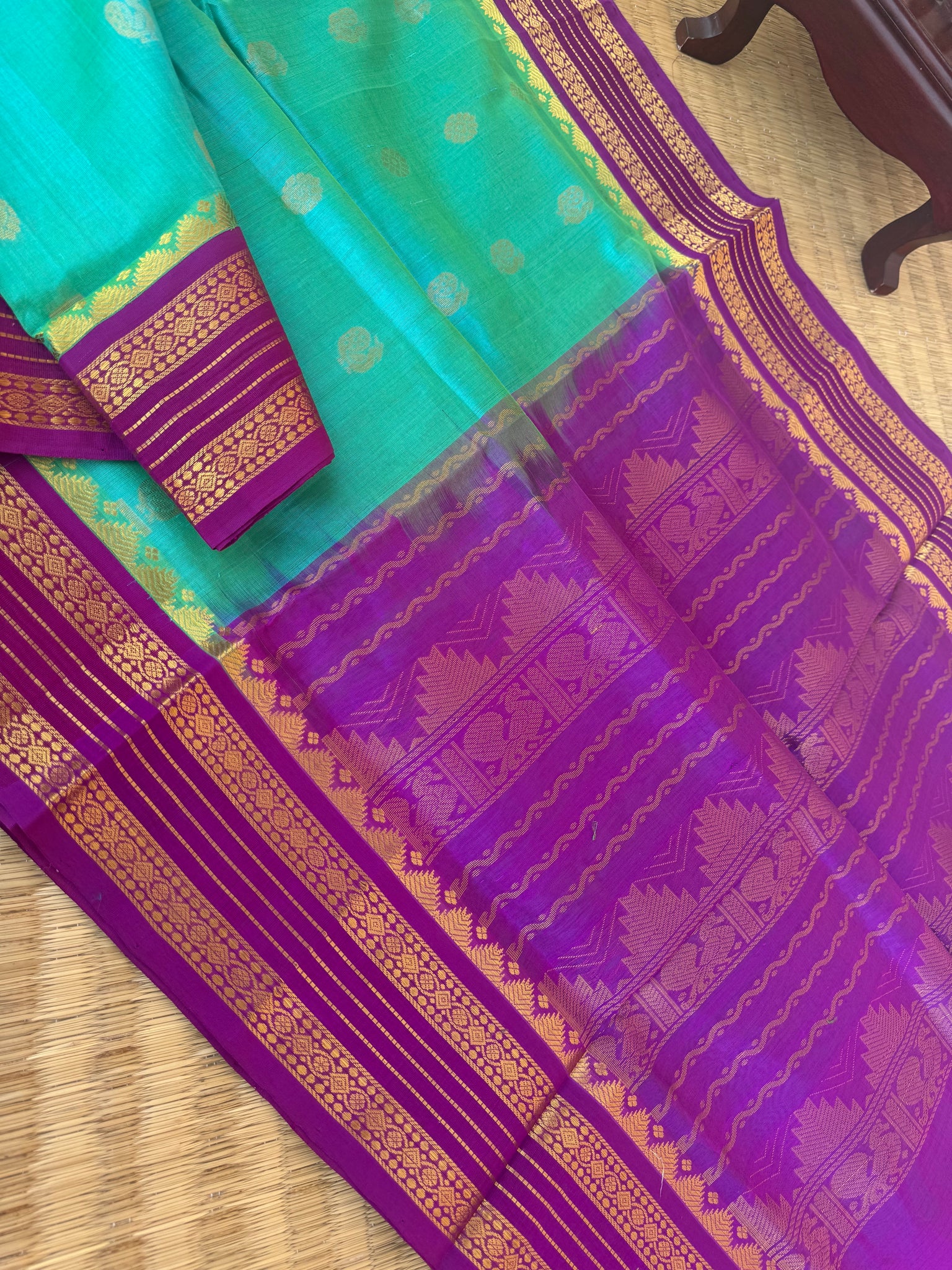 Korvai Silk Cotton - dual tone aqua and violet