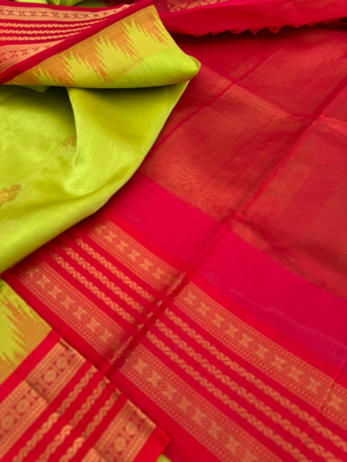 Korvai Silk Cottons - fresh green and red
