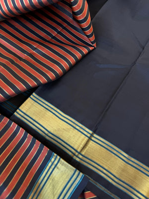Vari - Stripes woven Kanchivaram | rust and black
