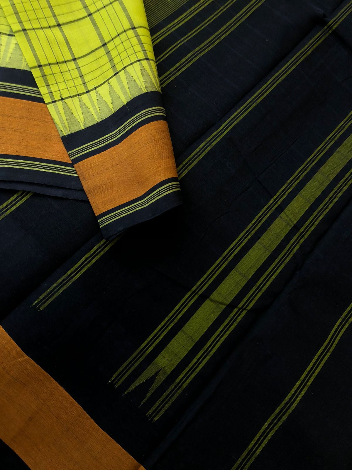 Signature Korvai Silk Cottons - beautiful green and black with chocolate brown borders