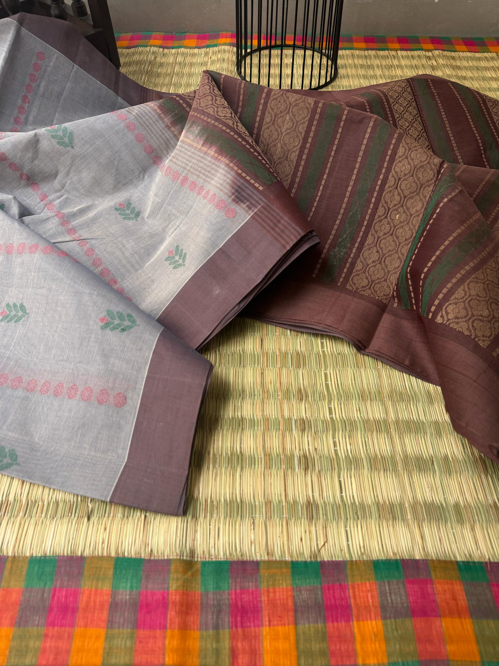 Pragatham - Contrast Play - pale ash grey and chocolate