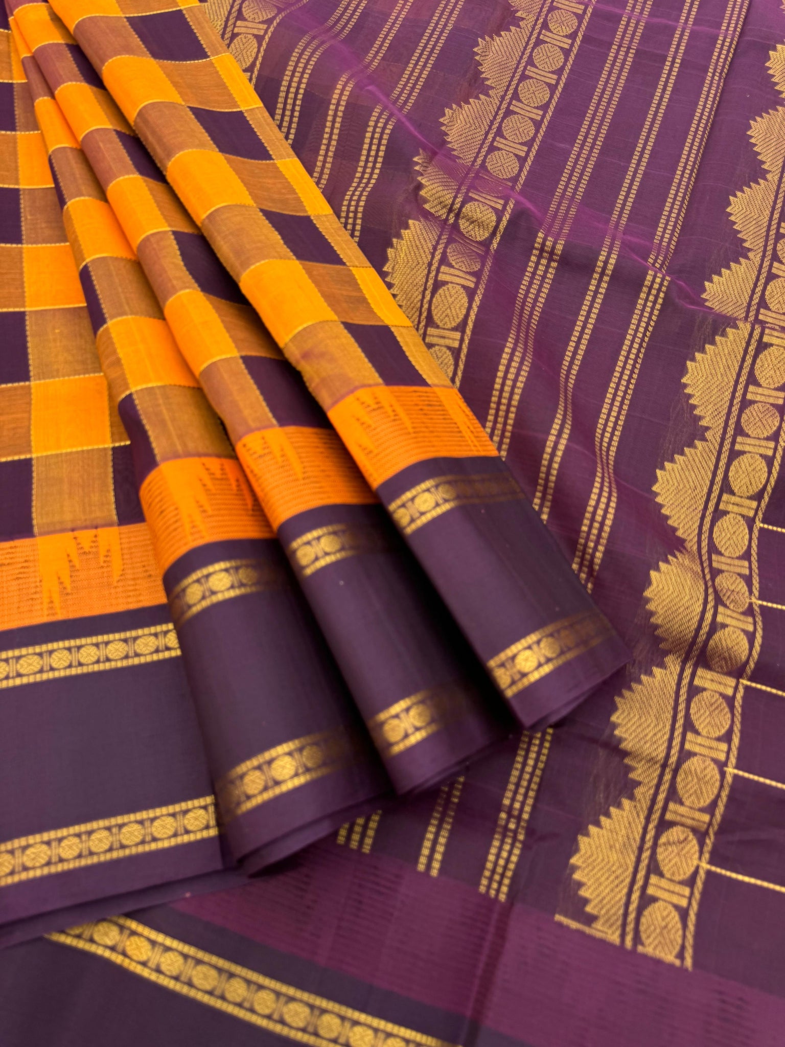 Korvai Silk Cottons - mustard and burgundy
