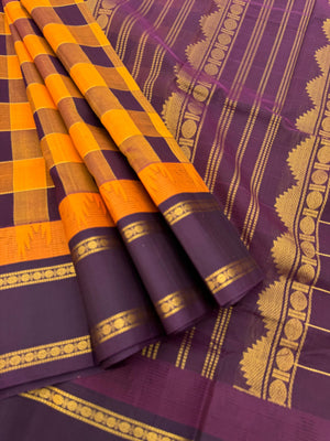 Korvai Silk Cottons - mustard and burgundy