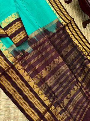 Korvai Silk Cotton - aqua blue and coffee bean