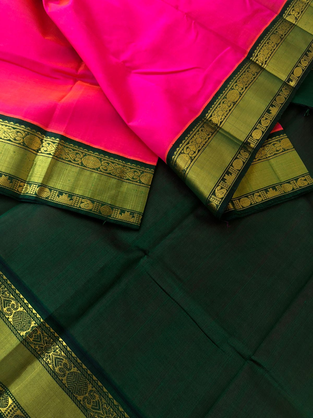 Bliss of Korvai Silk Cottons - pink and Meenakshi green