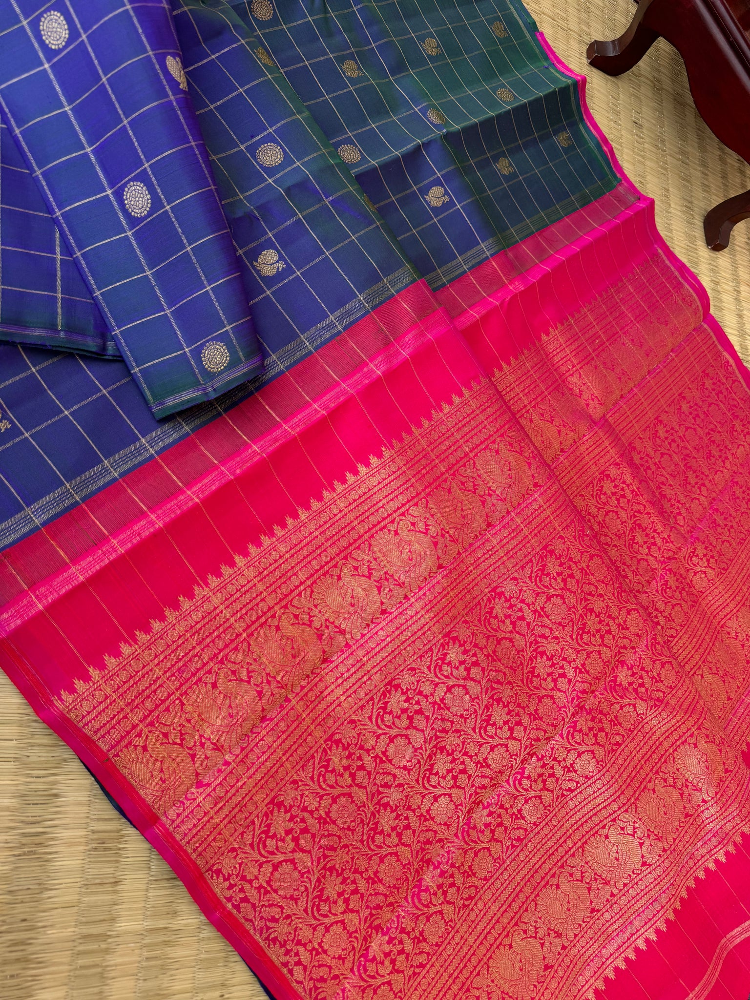 Album Untouched - stunning dual tone violet mixed green mayil chackaram with pink pallu and blouse
