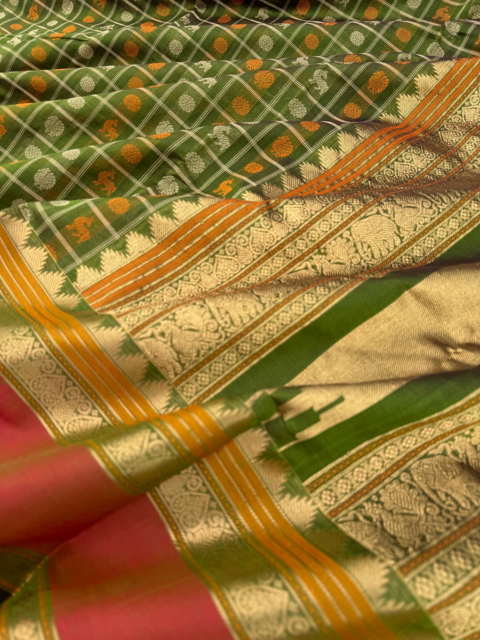 Woven Motifs Silk Cotton - olive green 1000 buttas