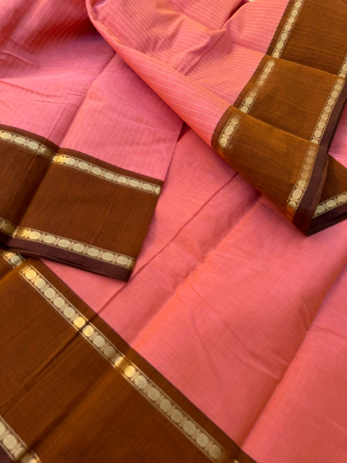 Zari Touched Mangalavastaram - pastel pink and caramel brown