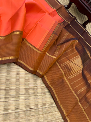 Diwali Edits - Kanchivaram For All Occasions - a unique shade of kanakambaram orange and caramel tone borders pallu and blouse