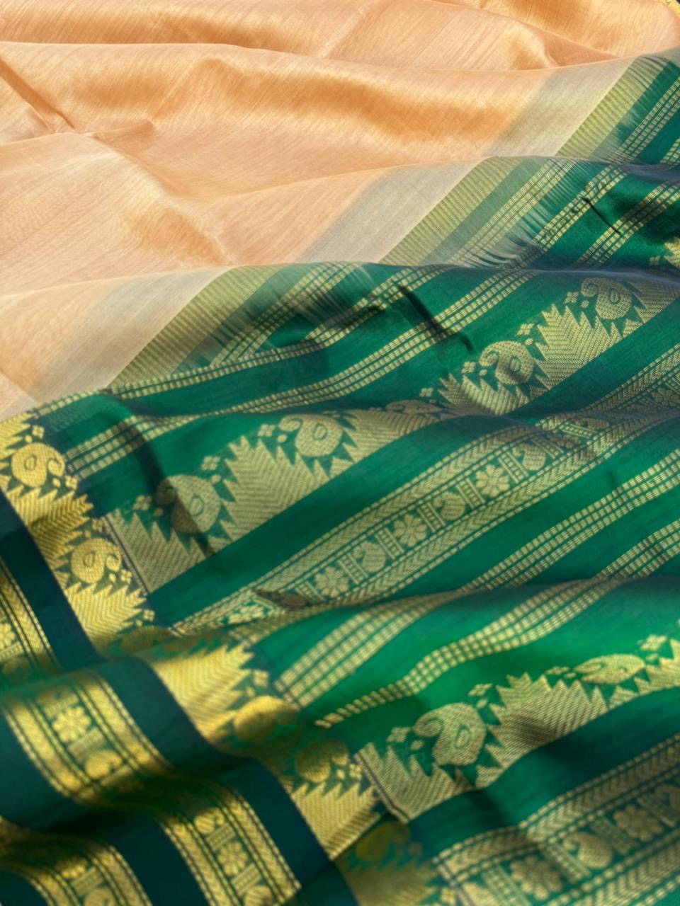Korvai Silk Cotton - sandal wood and Meenakshi green