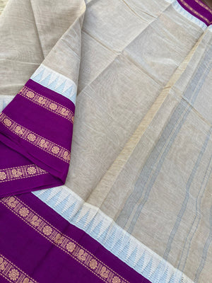 Korvai Stories - greyish beige off white and purple