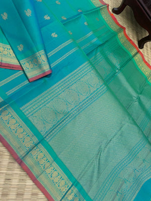 Vairaa - The traditional luxurious Vairaoosi on Kanchivaram - most beautiful dual tone aqua blue green body and pallu with contrast pallu blouse