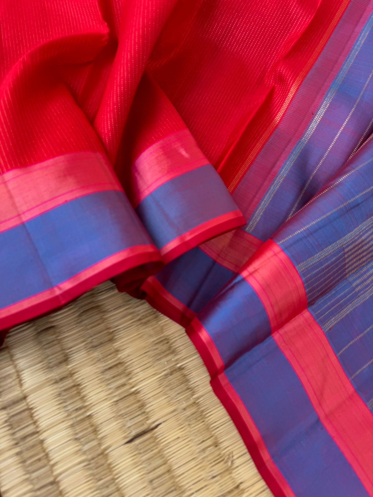 Everyday Essentials - stunning red and short violet gold zari vertical oosi vaanam