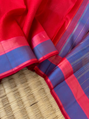 Everyday Essentials - stunning red and short violet gold zari vertical oosi vaanam