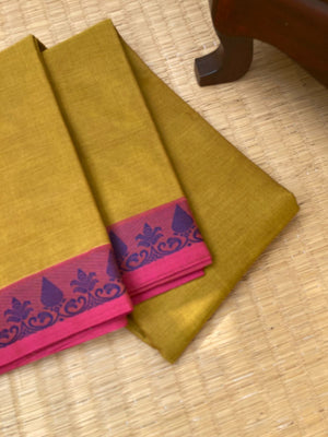 Woven Buttas on Kanchi Cottons - mustard sauce