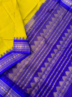 Korvai Silk Cotton - sampanga yellow and blue lakshadeepam