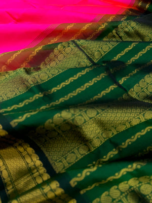 Korvai Silk Cottons - vibrant pink and Meenakshi green