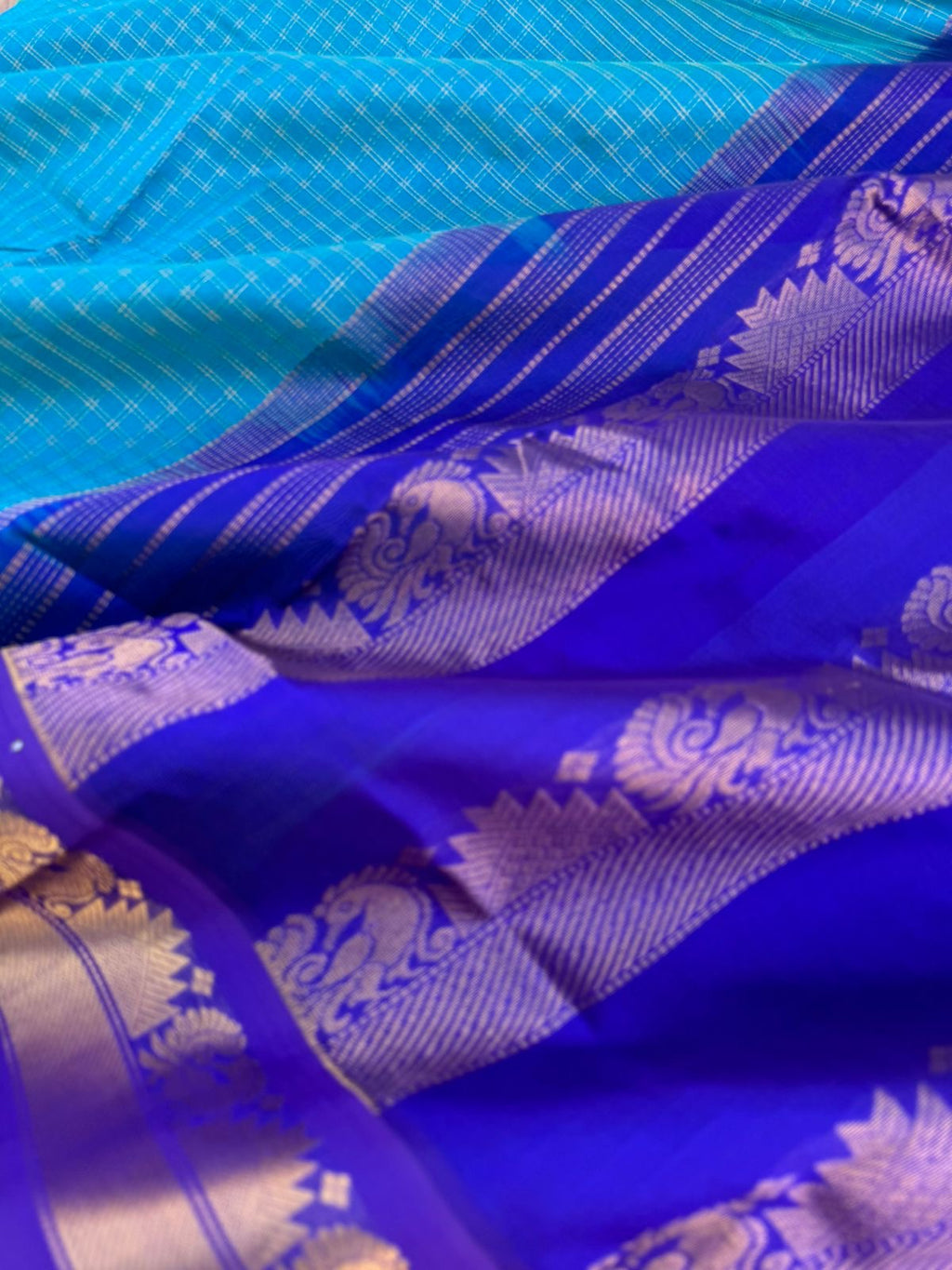 Korvai Silk Cottons - blue on blue zari kattam