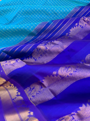 Korvai Silk Cottons - blue on blue zari kattam