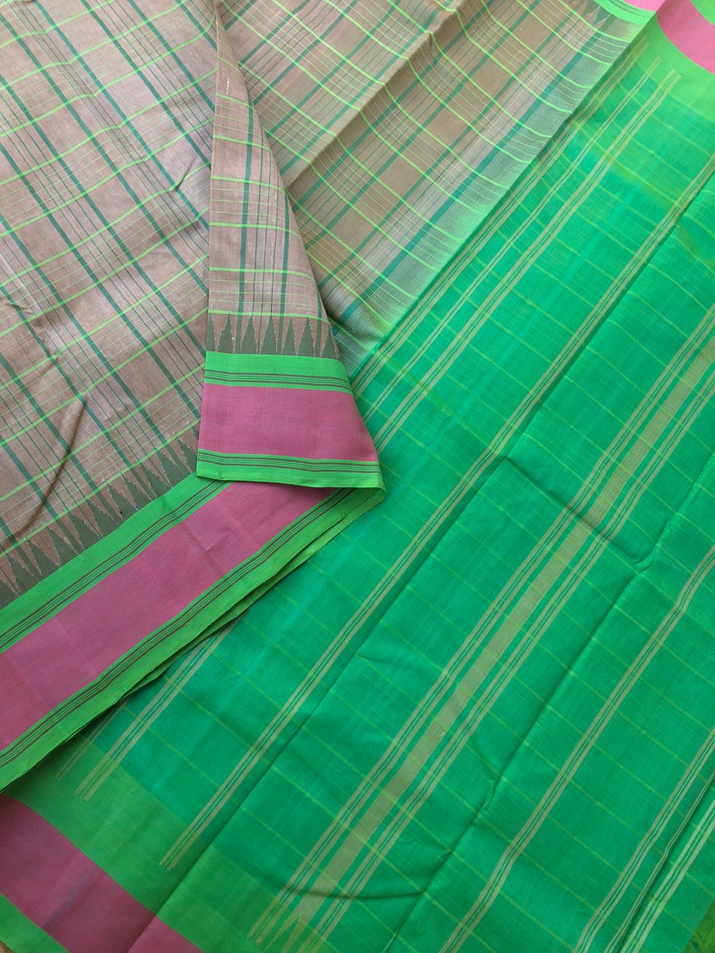 Signature Korvai Silk Cottons - unusual English beige and green