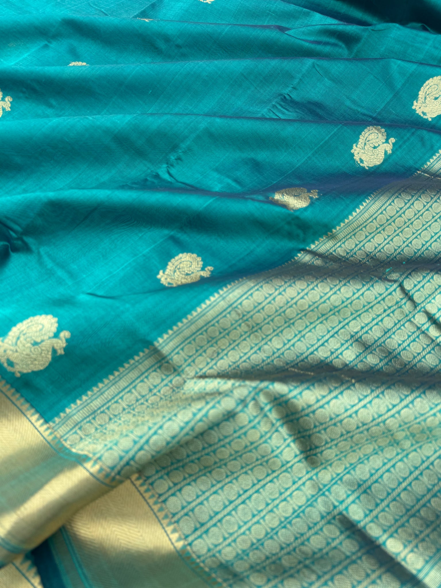 Zari Kissed Silk Cotton - metallic teal