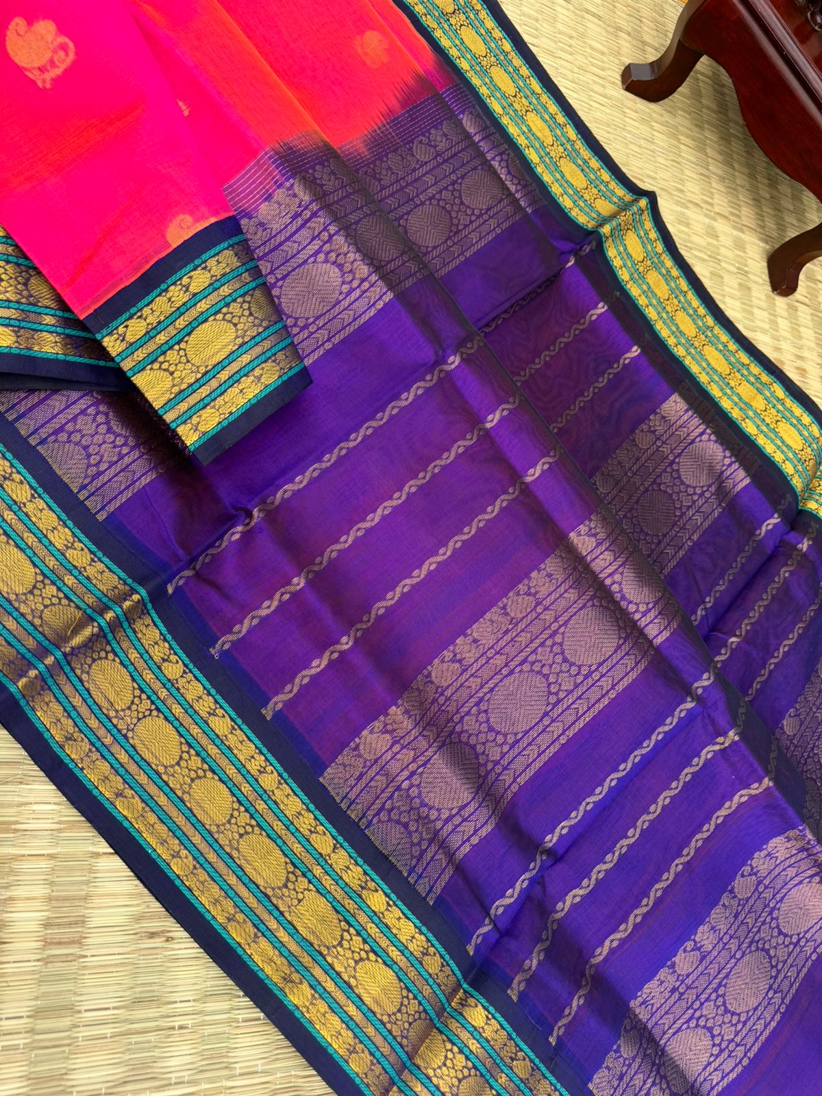 Korvai Silk Cottons - stunning hot pink and violet with woven buttas