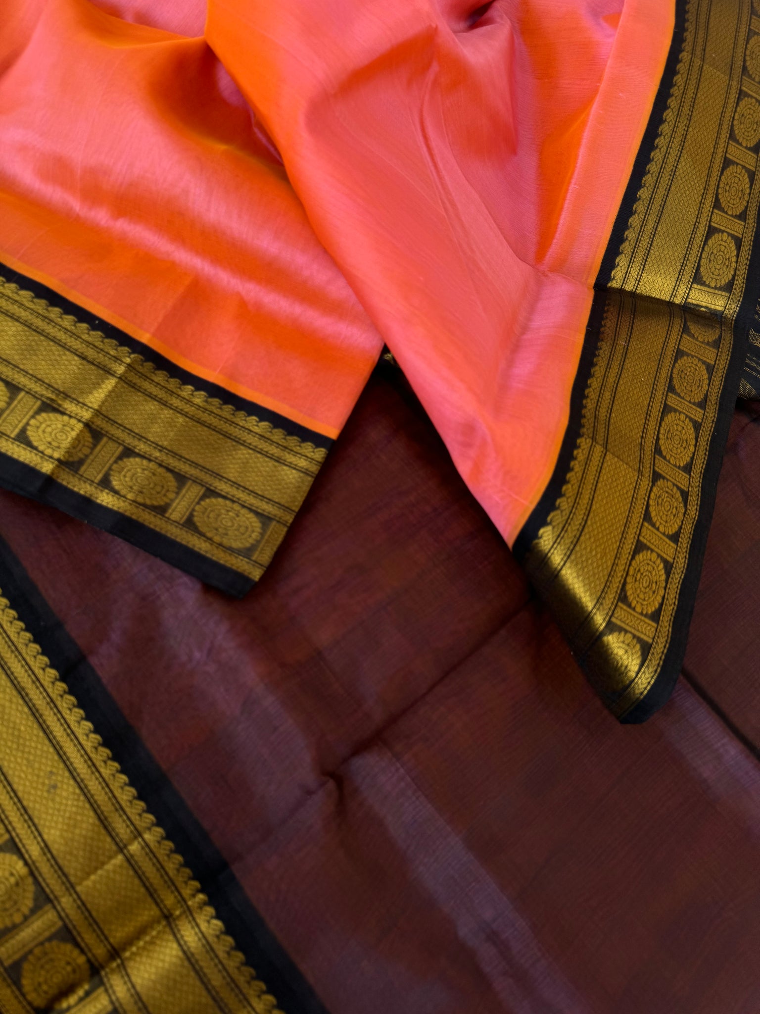Korvai Silk Cotton - peach and midnight black