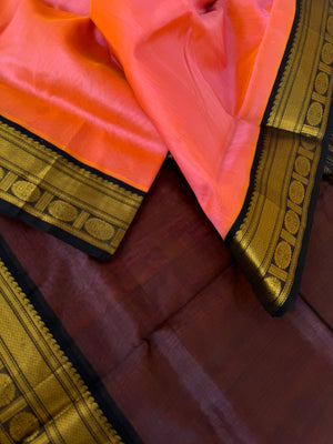 Korvai Silk Cotton - peach and midnight black