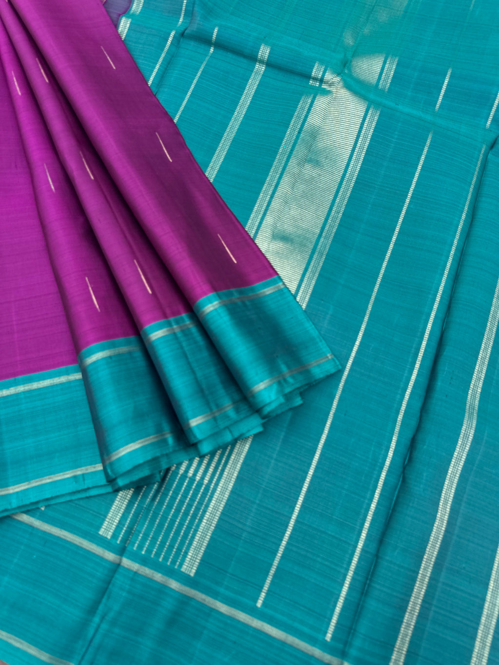 Diwali Edits - Kanchivaram For All Occasions - dark deep purple and teal rain drop woven buttas