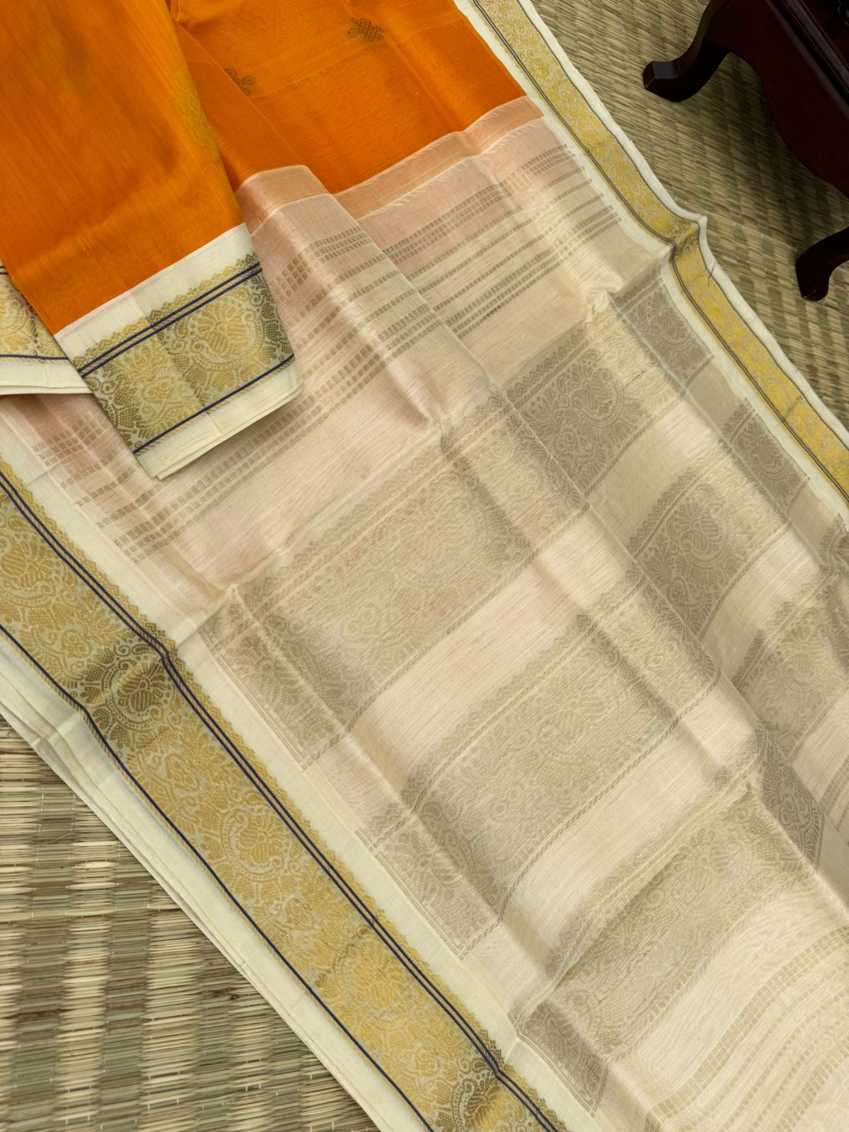 Korvai Silk Cottons - stunning mango yellow and creamy off white