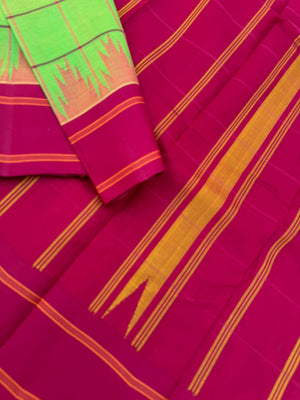 Signature Silk Cotton - deep apple green and reddish maroon bold chexs