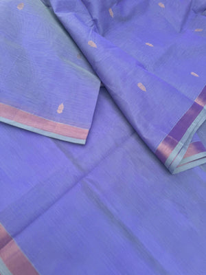 Zari Kissed Silk Cotton - pastel pale lavender with ribbon borders