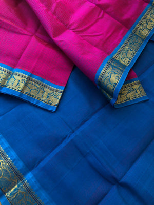 Podi kattam ( tiny chexs ) on Korvai Silk Cotton - deep pink at the best