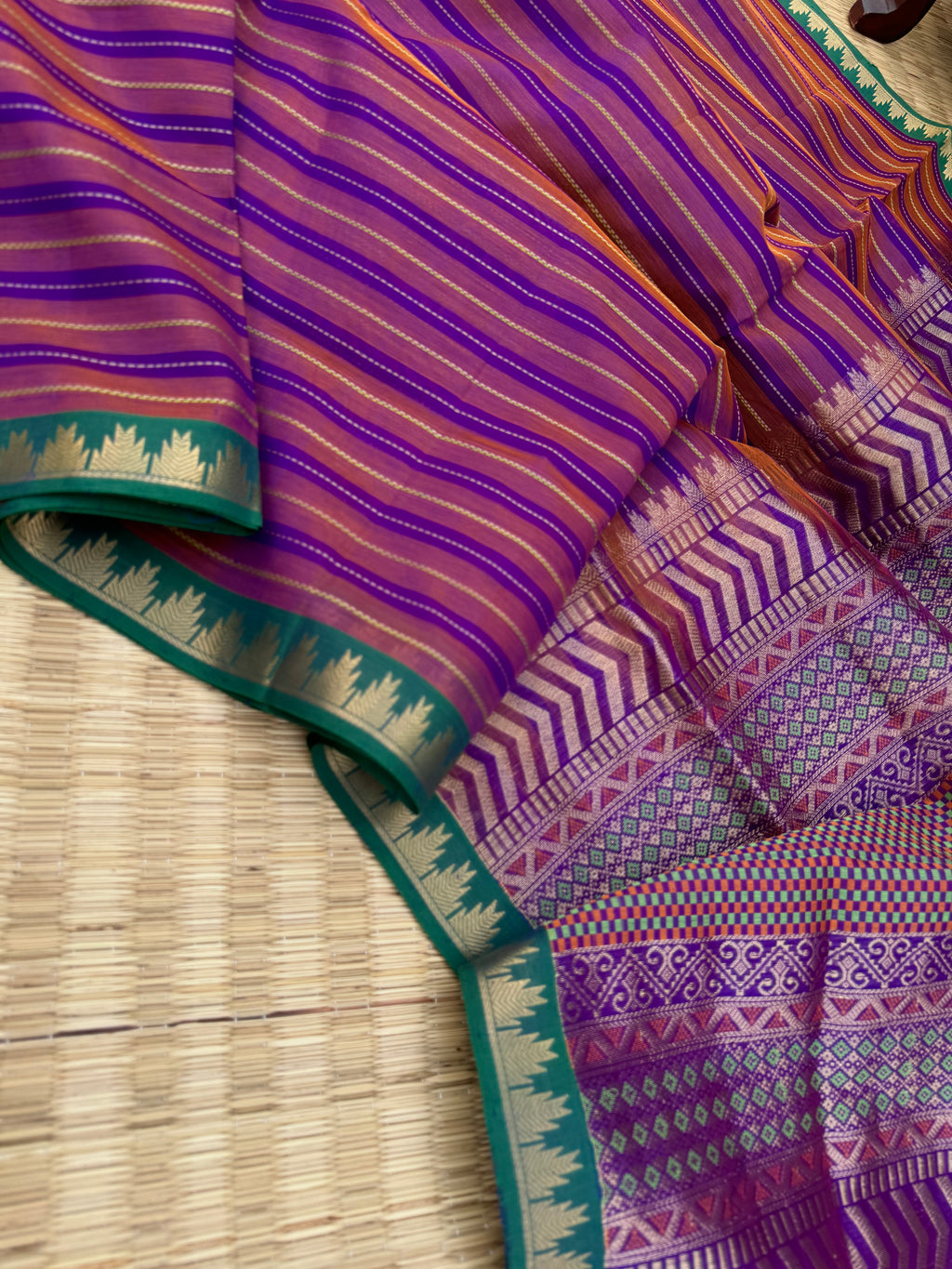 Woven Motifs Silk Cotton - a shades of violet and purple muthu veldhari