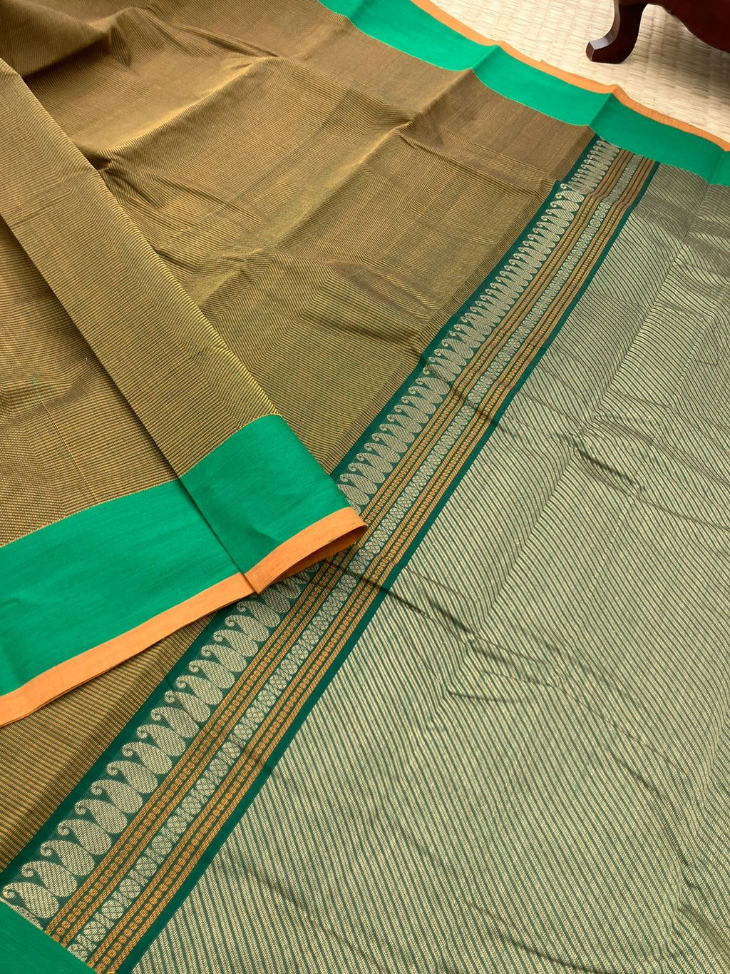 Mangalavastaram - a green on green double weave a rare find and difficult to make