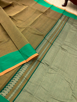 Mangalavastaram - a green on green double weave a rare find and difficult to make