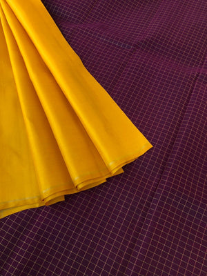 Corporate Kanchivarams - full body plain mustard with deep purple zari kattam woven pallu and blouse