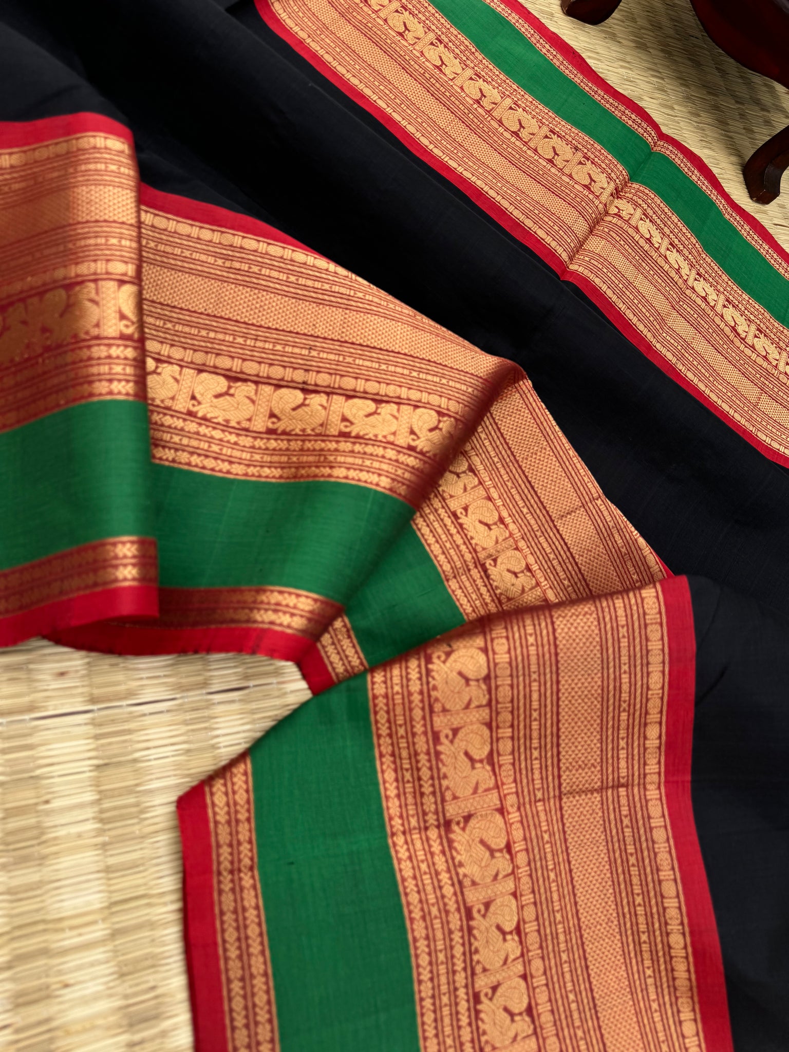 Zari Kissed Silk Cotton - gorgeous black with grand woven borders