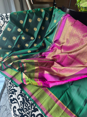 Shree Ka - the best of best Meenakshi green and olive green body with grandest majenta pallu and blouse